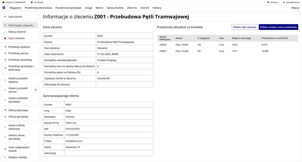 szczegółowe informacje o zleceniu