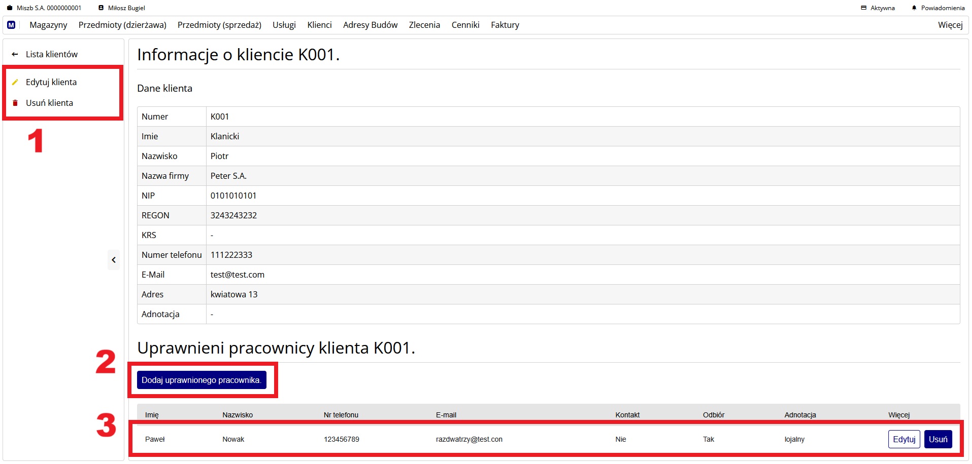 szczegółowy widok klienta