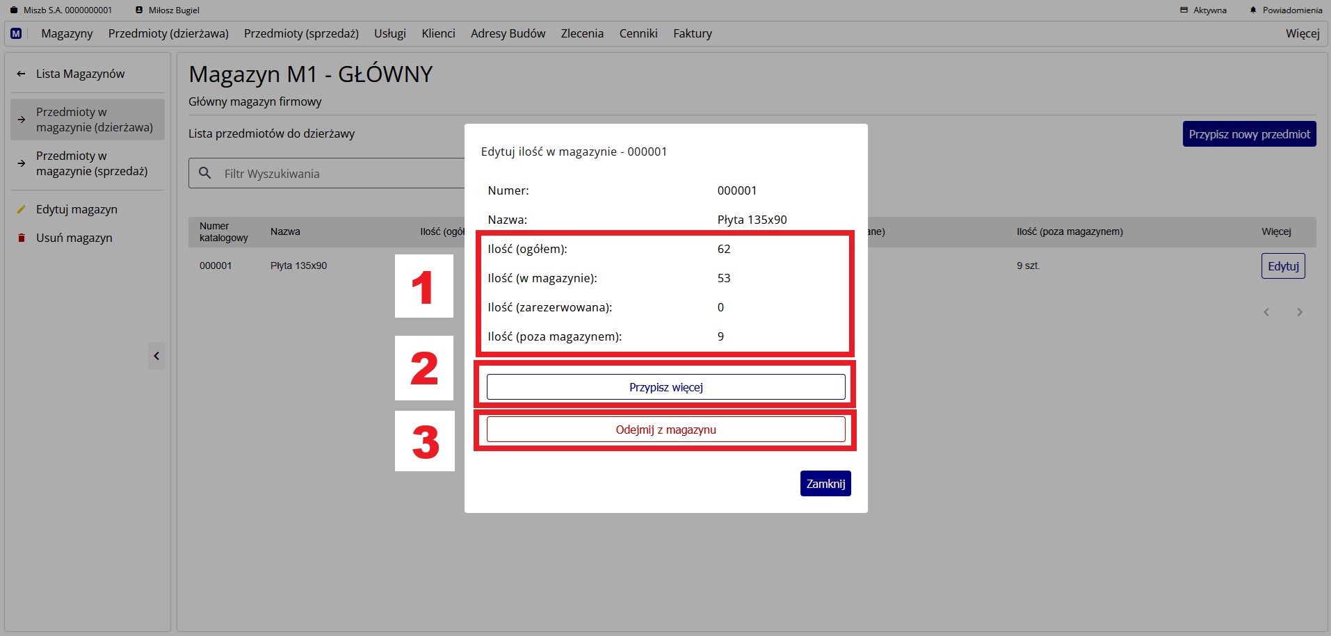 edycja przedmiotu do dzierżawy w magazynie