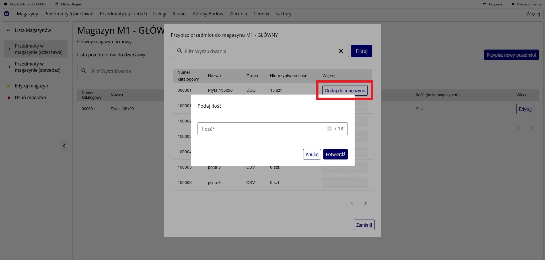 przypisanie przedmiotu do dzierżawy