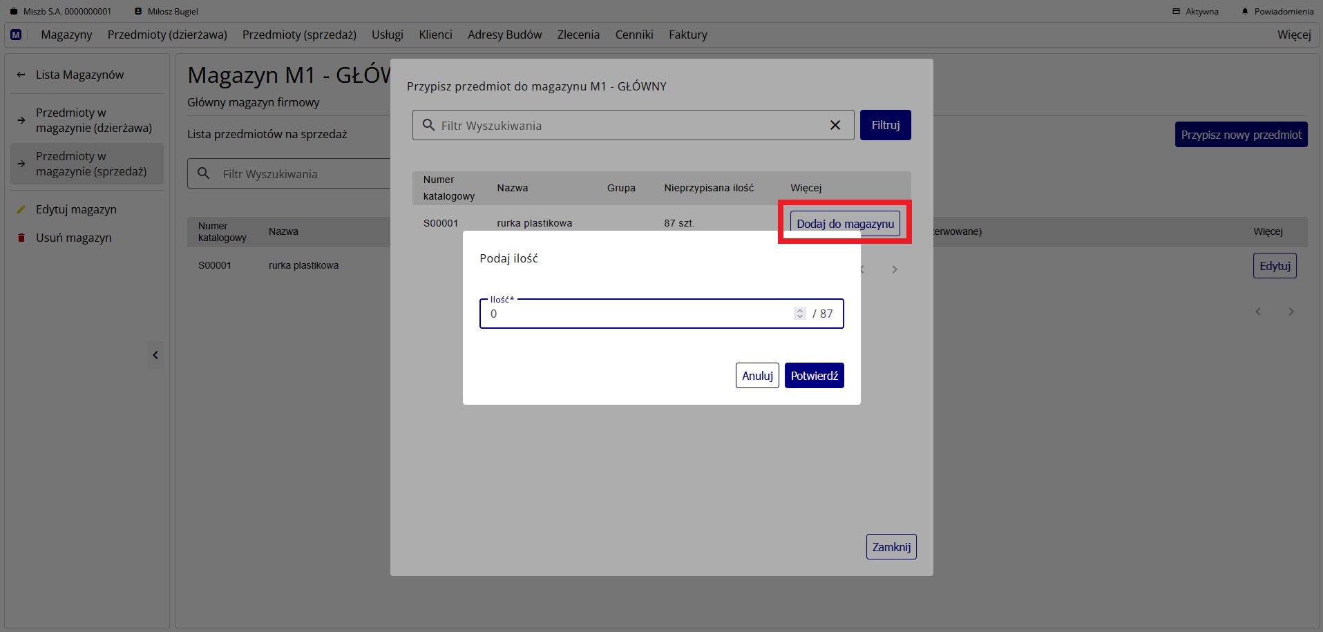przypisanie przedmiotu na sprzedaż
