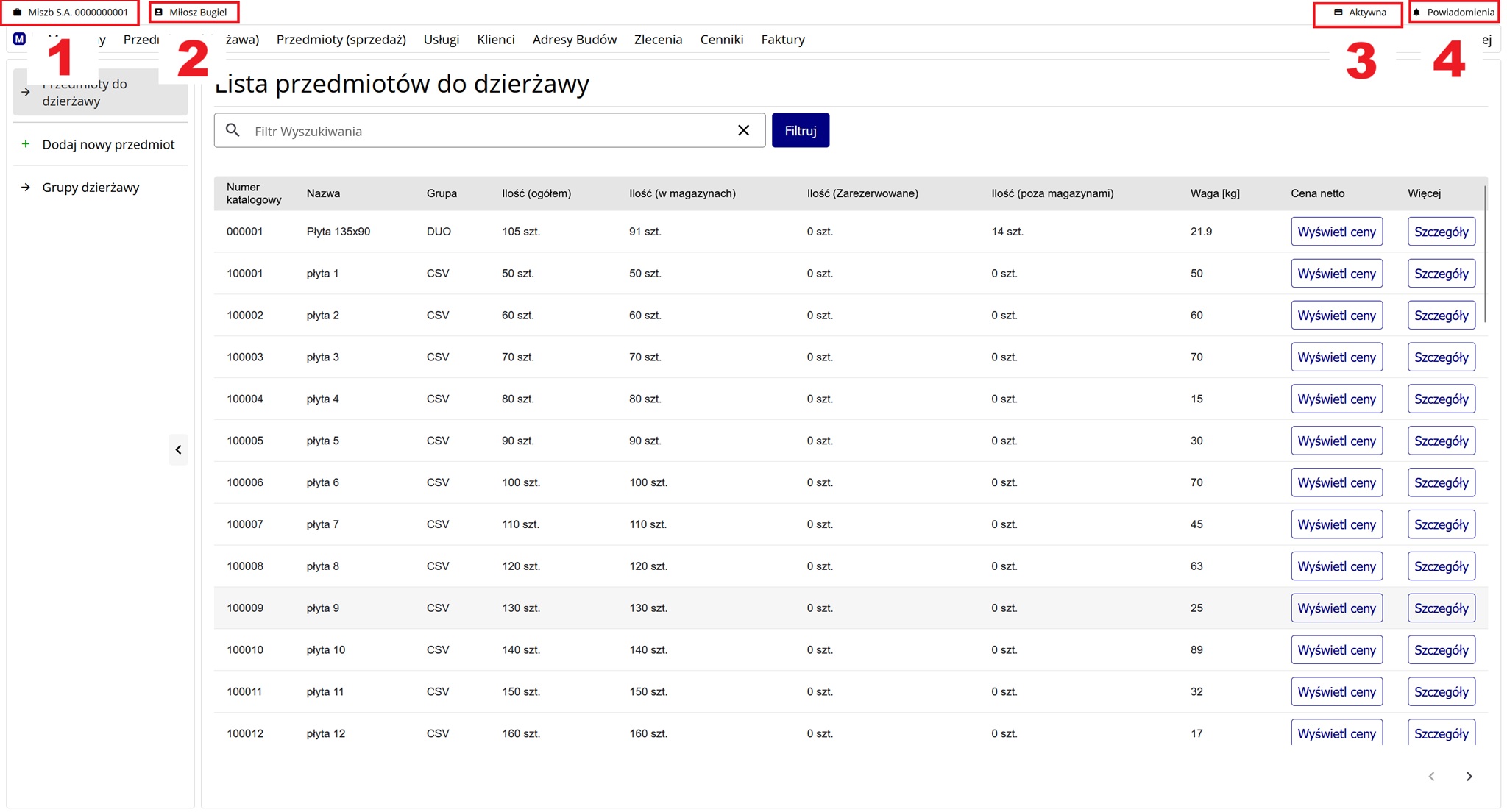 opis paska górnego w programie