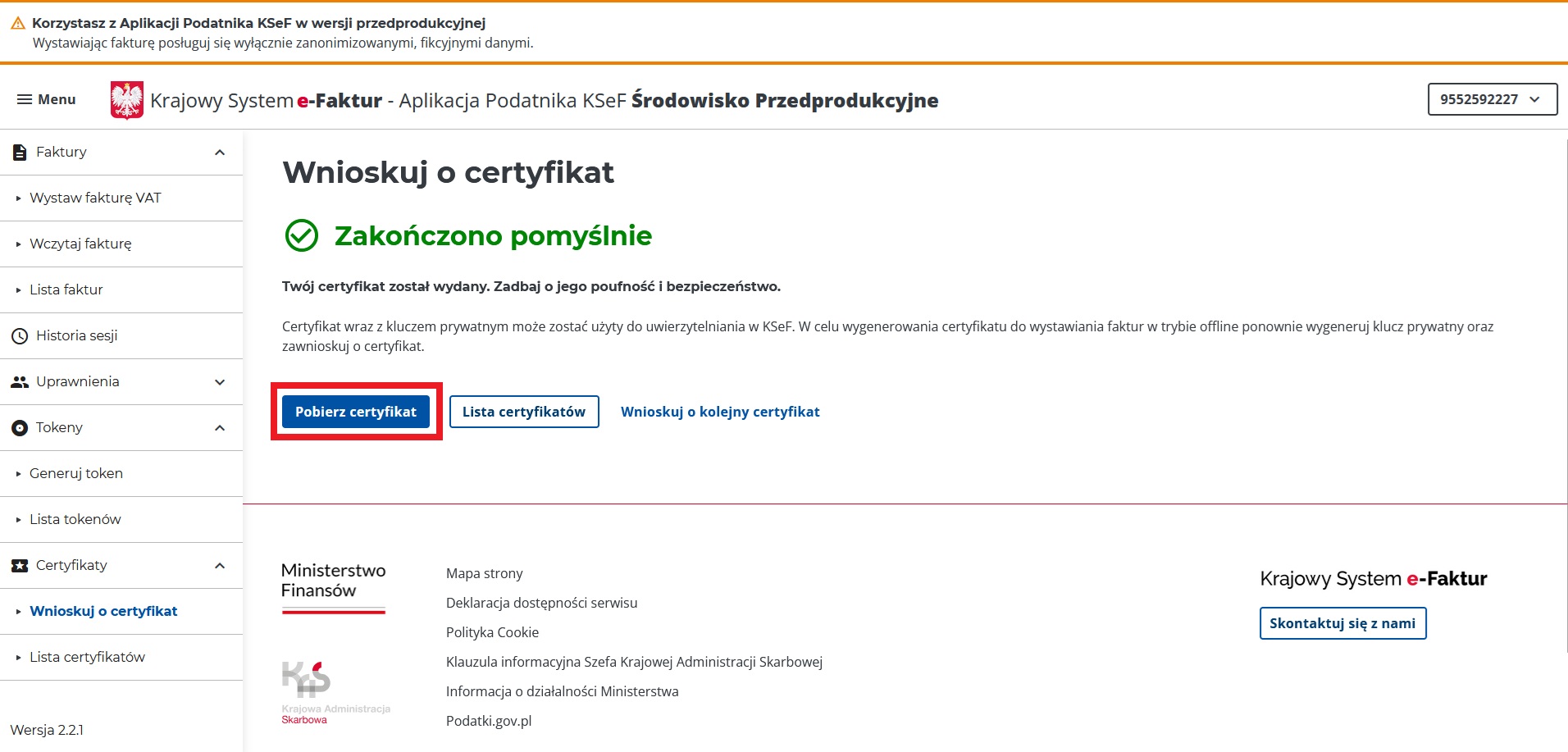 Pobieranie certyfikatu KSeF