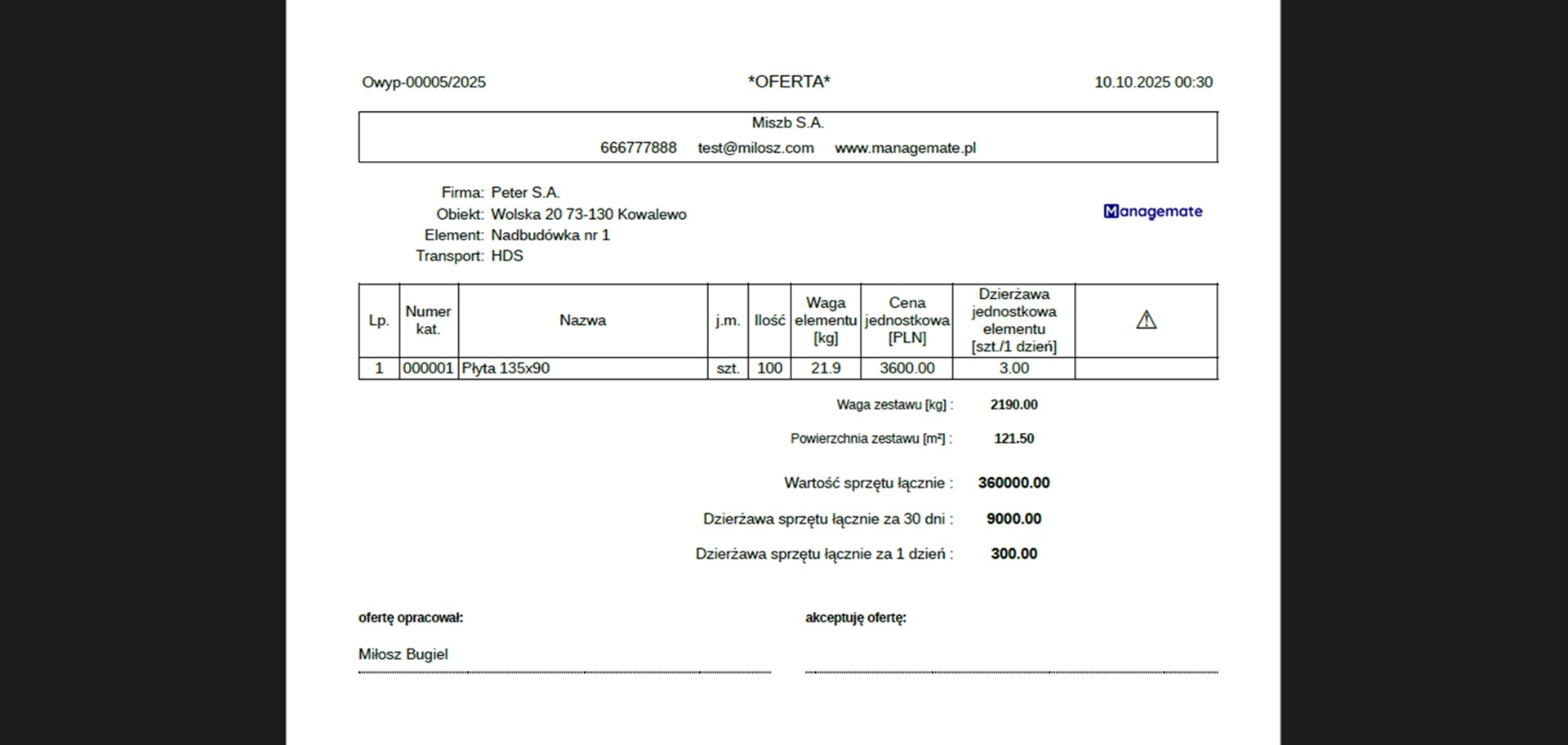 Dokument PDF oferty dzierżawy