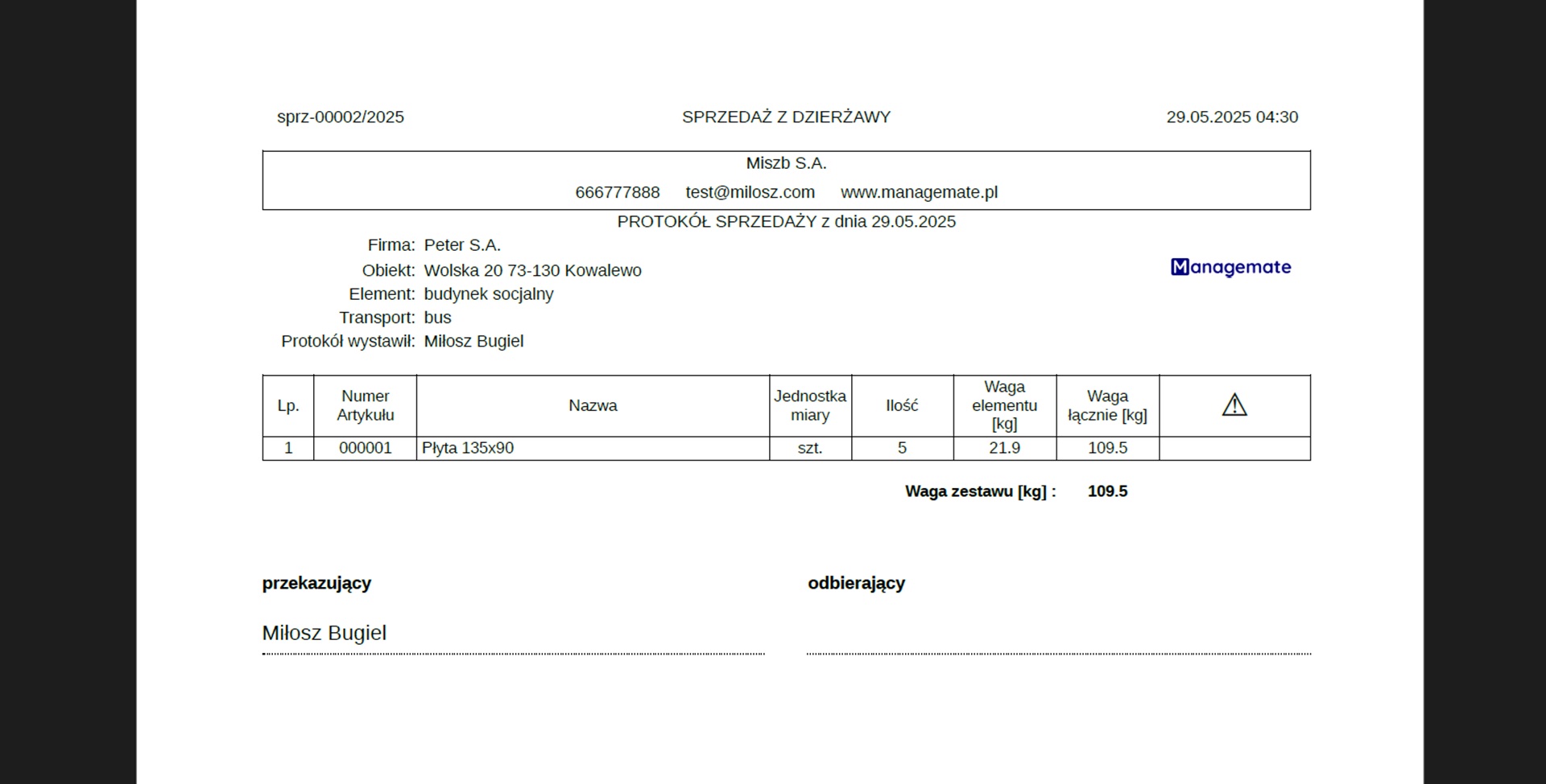 Dokument PDF protokołu sprzedaży z dzierżawy