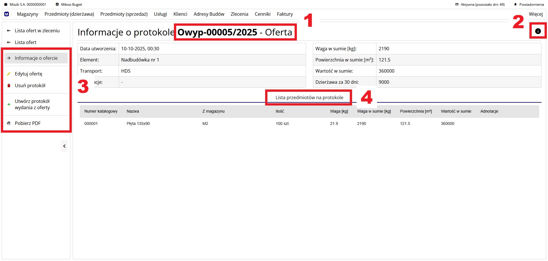 strona przedstawiająca szczegóły oferty dzierżawy